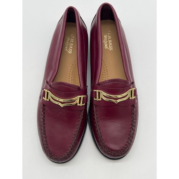 G.H. Bass Weejuns Burgundy Leather Womens Loafers Size 6M With Gold Bit Detail - Picture 6 of 13